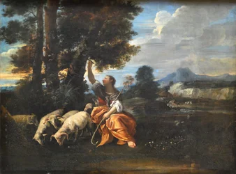 Herminie graviert den Namen Tancred auf einen Baum